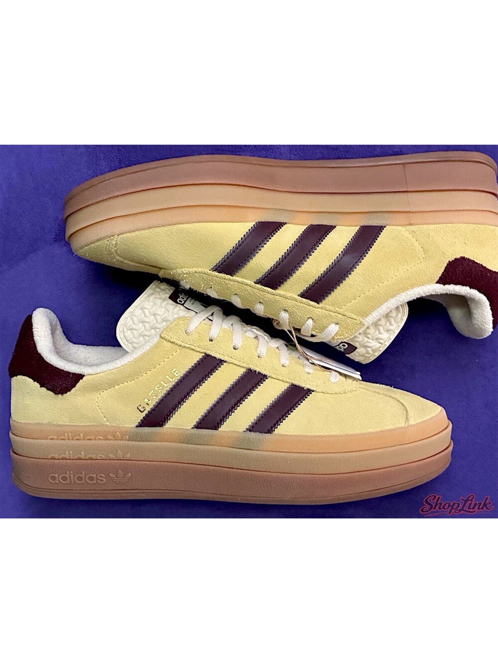 ADIDAS Women Gazelle Bold Sz. 11 Color -Almost Yellow /Maroon Wedges Shoes NWHB